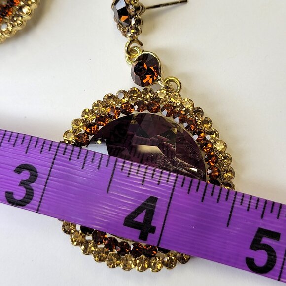 Vintage Inspired Round Cut Champagne and Amber Glass Stone Drop Earrings - Picture 8 of 11